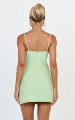 Ondine Mini Dress - 3D Floral Strappy Dress in Apple Green