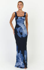 Summer Maxi Dress - Cowl Neck Slip Dress in Twilight Orchid Print