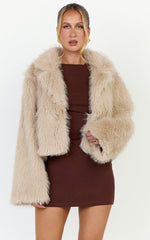 Charisse Coat - Oversized Crop Faux Fur Coat in Light Brown