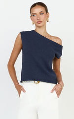 Marilou Top - Knit Off Shoulder Top in Navy
