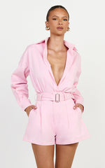 Violet Top - Button Down Long Sleeve Shirt in Pale Pink