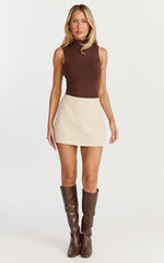 Caitlyn Top - High Neck Sleeveless Tank Top in Chocolate