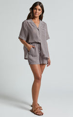 Brunita Shorts - High Waisted Tie Shorts in Moroccan Geo print