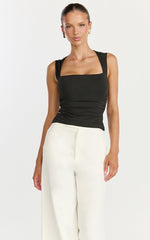 Seraphina Top - Square Neck Gathered Waist Top in Black