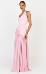 Calla Maxi Dress - Halter Neck Asymmetric Dropped Waist Dress in Pink