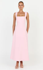 Zinnia Midi Dress - Square Neck A Line Dress in Pink