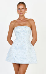 Leona Mini Dress - Strapless Sequin Tulip Dress in Baby Blue