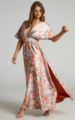 Sophia Maxi Dress - Plunge Neck Bat Wing Sleeve Dress in Multi Floral