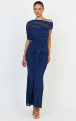 Nicolette Maxi Dress - Cape Sleeve Off Shoulder Dress in Navy