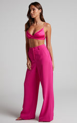 Bonnie Pants - High Waisted Tailored Wide Leg Pants in Pink