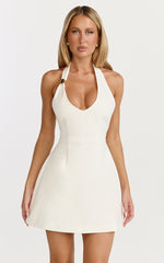 Leilani Mini Dress - Plunge Gold Hardware Fit and Flare Dress in White