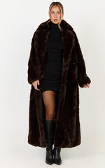 Dana Coat - Longline Faux Fur Coat in Chocolate