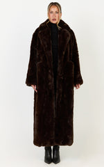 Dana Coat - Longline Faux Fur Coat in Chocolate
