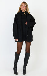 Rina Coat - Oversized Three Button Front Closure Coat in Black