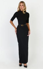 Vance Maxi Skirt - Linen Back Split Skirt in Black