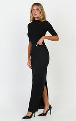 Vance Maxi Skirt - Linen Back Split Skirt in Black