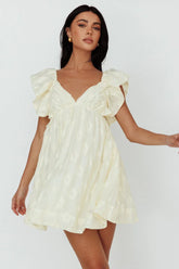 Melrose Place Floral Textured Frill Dress Lemon