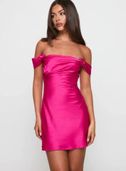 Zabbarra Off The Shoulder Mini Dress Hot Pink
