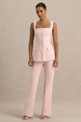 Aceline | Baby Pink Square-Neck Tailored Jumpsuit