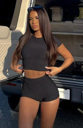 Minding My Business Ribbed Booty Shorts Black