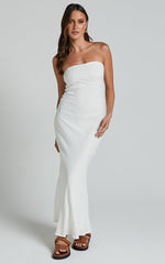 Aaliya Midi Dress - Linen Strapless Slip Dress in Off White