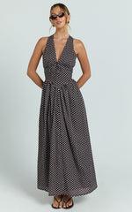 Abby Midi Dress - Sleeveless V-Neckline Dress in Chocolate Polkadot
