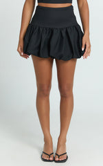 Abellina Mini Skirt - High Waist Bubble Hem Skirt in Black