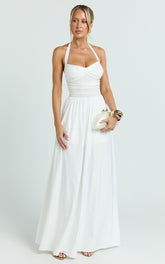 Adelia Maxi Dress - Jersey Halter Contrast Dress in White