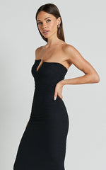 Alberta Midi Dress- Strapless bust detail textured dress in Black