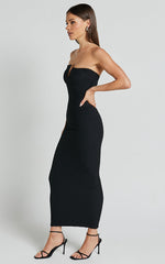 Alberta Midi Dress- Strapless bust detail textured dress in Black