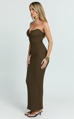 Alberta Midi Dress- Strapless bust detail textured dress in Chocolate