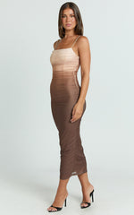 Aldine Midi Dress - Ombre Mesh Bodycon Dress in Chocolate
