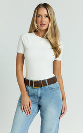 Alexie Tshirt - High Neckline Tshirt in White