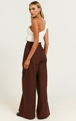 Alina Pants - Linen High Waisted Wide Leg Relaxed Pants in Chocolate