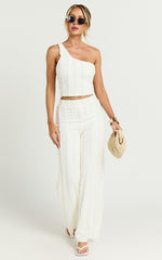 Almarie Pants - Mid Waisted Wide leg Textured Pants in Off White