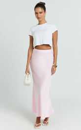 Amari Maxi Skirt - High Waisted Bias Cut Skirt in Baby Pink