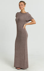 Amber Maxi Dress - Knitted T-Shirt Dress in Brown