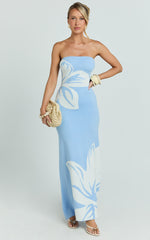 Amy Midi Dress - Knit Strapless Column Dress in Intarsia Print