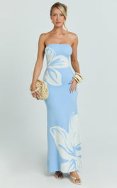 Amy Midi Dress - Knit Strapless Column Dress in Intarsia Print