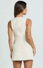 Andie Top - Plunge Neckline Tailored Vest in Cream
