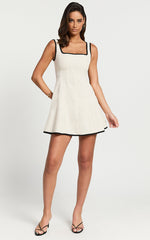 Antoni Mini Dress - Linen Ruched Back Square Neck Fit and Flare Dress in Natural
