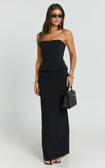 Anya Two Piece Top and Skirt Set - Strapless Fit And Flare Top And Maxi Skirt in Black