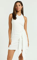 Aoife Mini Linen Blend Dress - Sleeveless Scoop Neck Wrap Dress in White