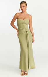 Aria Midi Dress - Strapless Tie Waist Dress in Sage