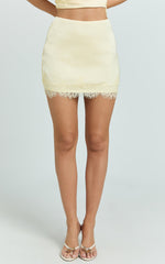 Ava Mini Skirt - Lace Trim Skirt in Lemon