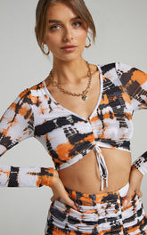 BY DYLN - Penny Top in Orange Printed Mesh