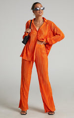 Beca Pants - High Waisted Plisse Flared Pants in Bright Orange