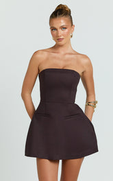 Benson Playsuit - Strapless Fit and Flare Playsuit in Chocolate