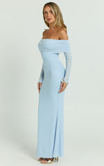 Bethanie Maxi Dress - Off The Shoulder Mesh Dress in Ice Blue