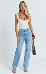 Billie Top - Textured Jersey Off Shoulder Top in Off White
